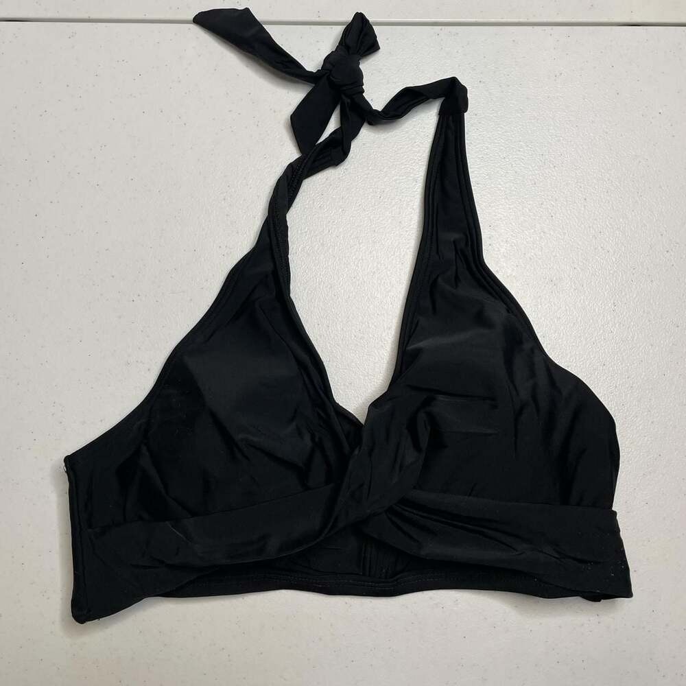 Holipick Black Halter Bikini Top Push Up V Neck Swimsuit Size L